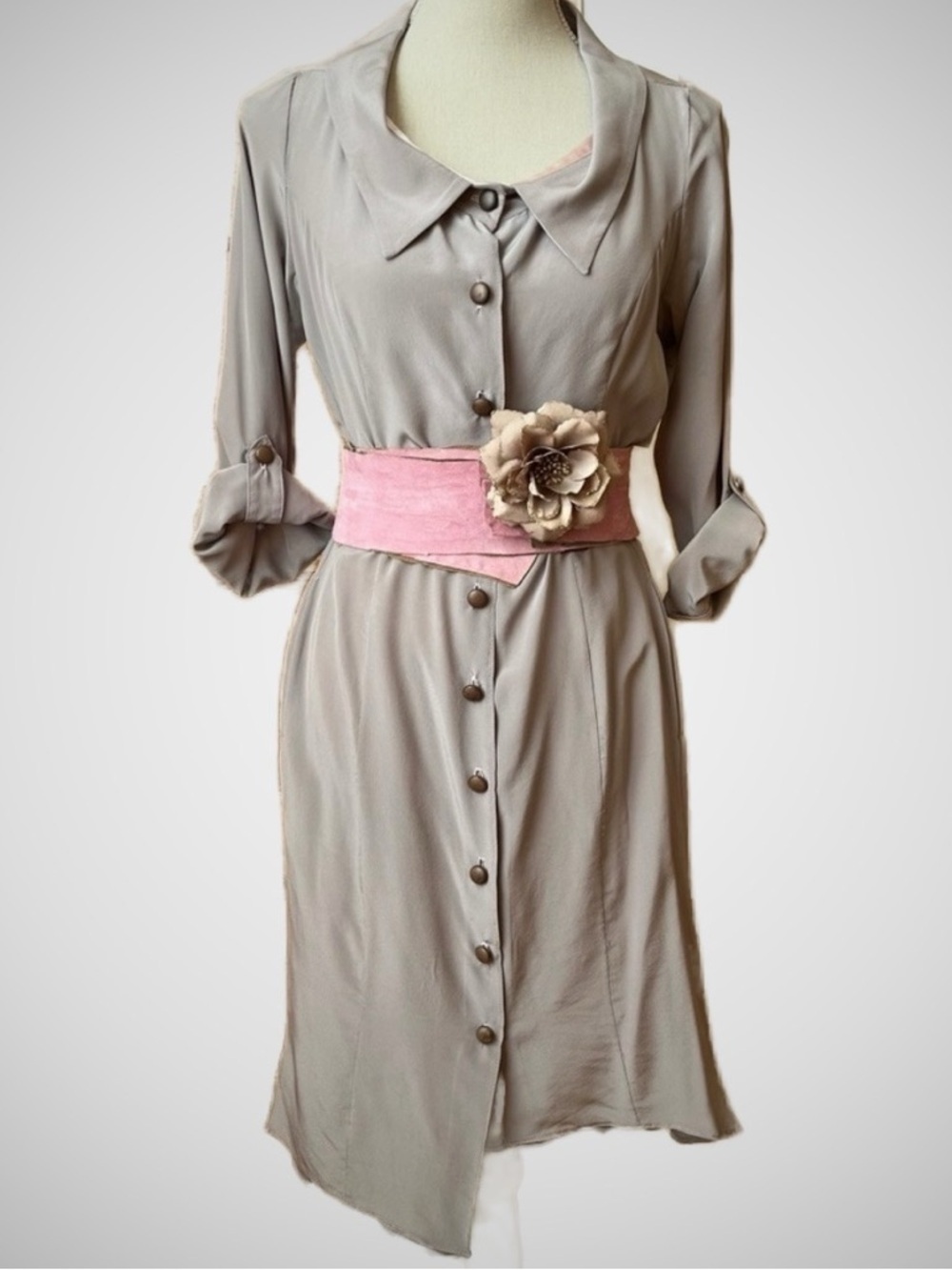 LOVEMATTERS Matthew Donnelly 100% Silk Leather Shirt Dress S Asymmetric